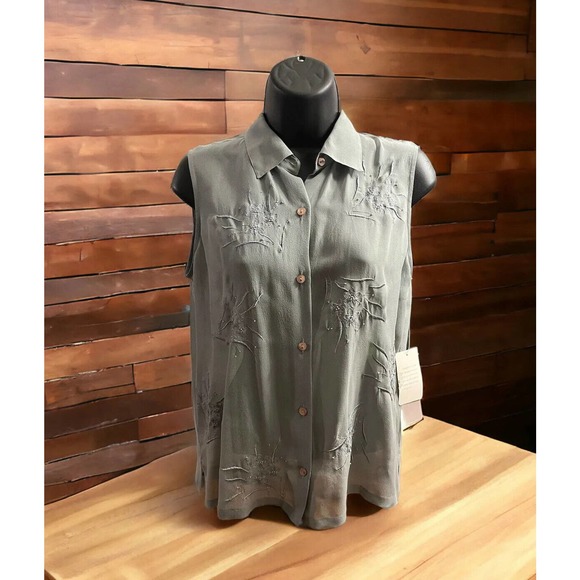 Jones & Co 100% Silk Slate Embroidered Tahiti Sleeveless Blouse Sz 6 New NWT - Picture 1 of 8